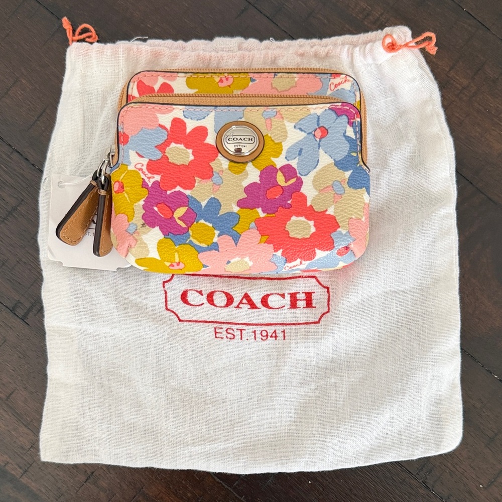 NWT Coach Peyton Floral Small Card Wallet- Pink, Blue, Yellow